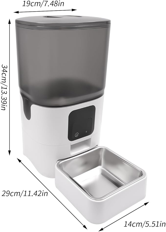 Smart Automatic Pet Feeder, 6L APP Controlled Pet Food Dispenser with Dual Power & Stainless Steel Bowl, for Cats Dogs, Programmable Timed Dog Cat Feeder, White