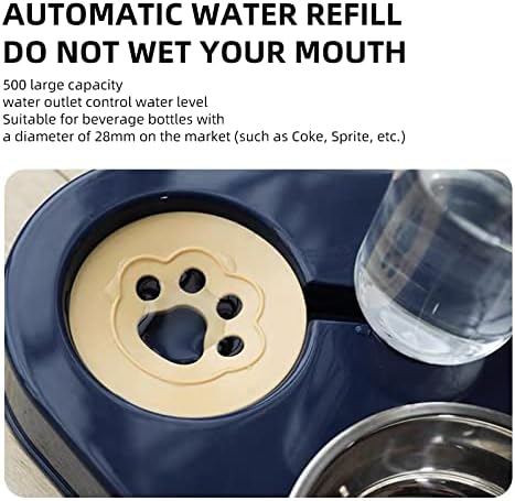 Pet Cat Bowl Automatic Dog 500ML Water Bottle Food Stainless Steel Double 3 Bowls Accessories(Blue,M-29.5x24.5x24.5cm)