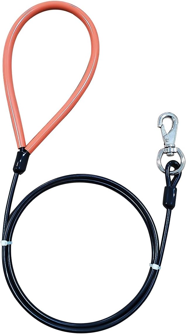 Heavy Duty Dog Leash, Chew Proof Metal Leash for Large Dogs (Up to 250lbs), 5ft WireRope Dog Leashes with Soft Silicone Grip,Black