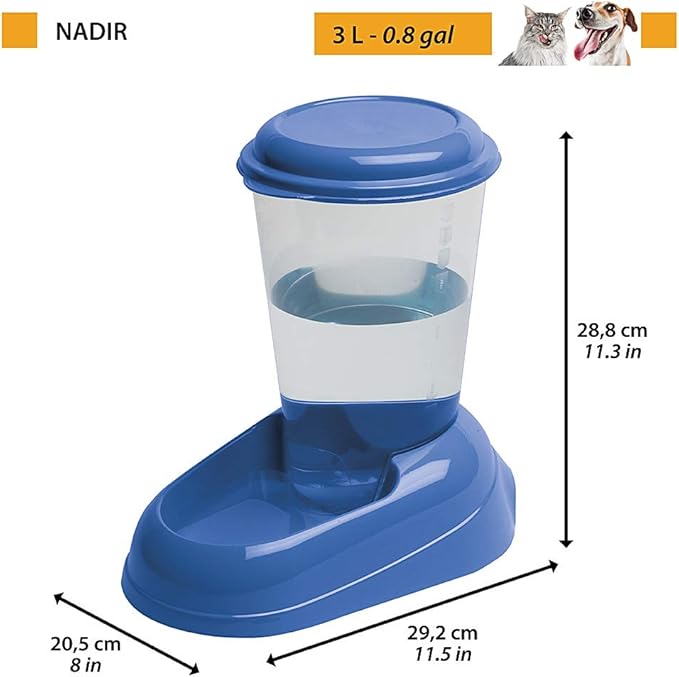 Ferplast Water dispenser for dogs and cats NADIR Drinker 3 Liter for small and medium sized dogs, Transparent tank with lid, Sturdy plastic, Non-slip bottom, 29,2 x 20,2 x h 28,8 cm White
