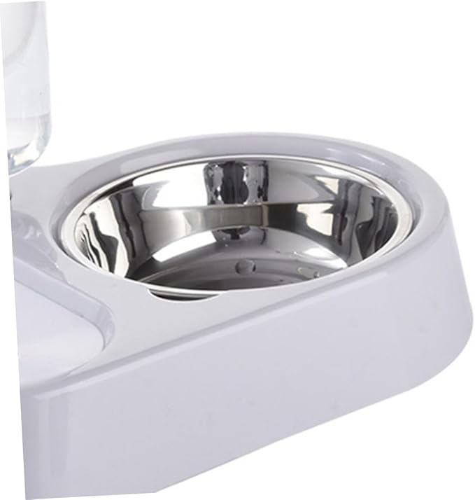 Pet Double Bowl Automatic Feeder and Water Dispenser for Cats and Dogs Sturdy Design Grey Convenient Feeding for Food and Water One Place