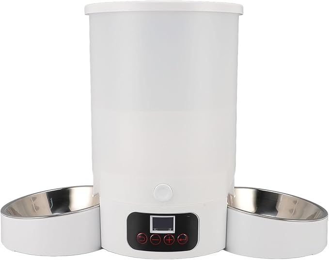 Automatic Cat Feeder, 3L Smart Timed Ration Cat Feeder, Auto Dog Feeder with 2 Stainless Steel Bowls, Battery Powered & Transparent Pet Feeder (White Double Bowl)
