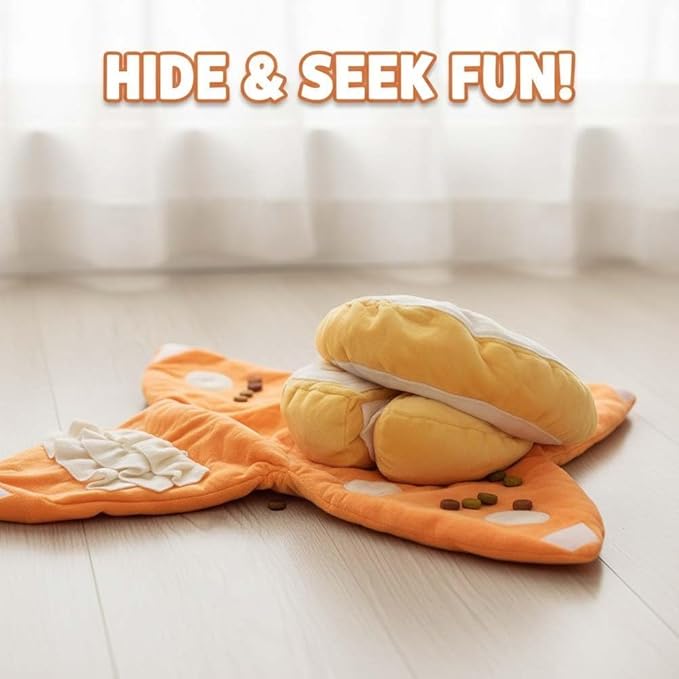 Orange Hide and Seek Plush Dog Toy, Interactive Squeaky Puzzle Toy with Hidden Pockets & Crinkle Paper, Watermelon Snuffle Mat for Small Medium Dogs Boredom Nosework (Orange Watermelon)