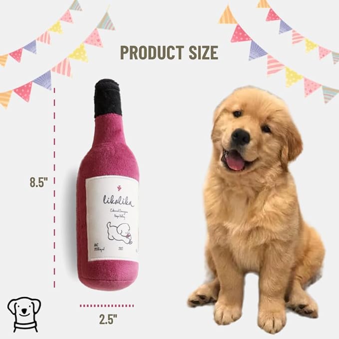 LilRoot Dog Squeaky Toys Plush Wine Bottle Chew Toys Enrichment Toys Interactive Activity Cute Dog Funny Toys for Small Medium Dogs (Wine Bottle)