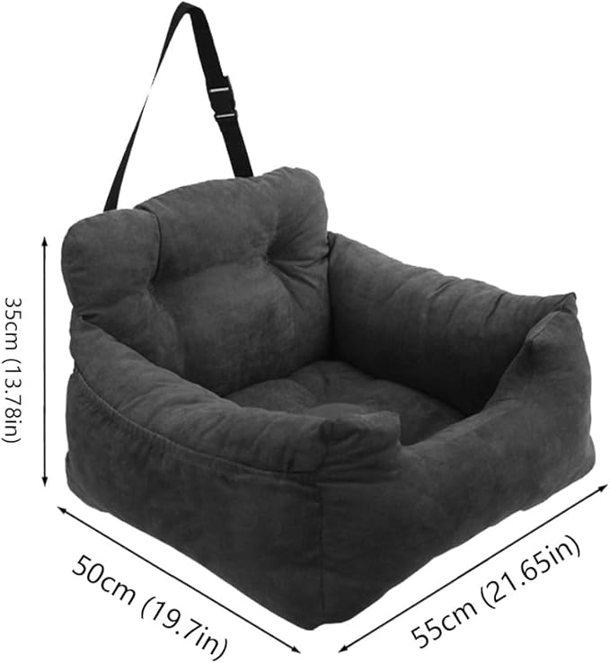 Dog Car Seat, Safe Cozy Travel Bed Carrier with Clip-On Leash, Storage Pockets, Water-Resistant & Machine Washable for Puppies(Dark Gray 1 Seat)