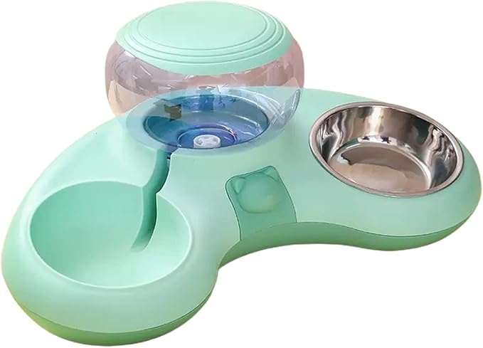 Indoor Dogs Double Feeding Bowls and Automatic Water Dispenser Pet Eating Drinking Pet Dogs Bowls Multi-Color Can Choose