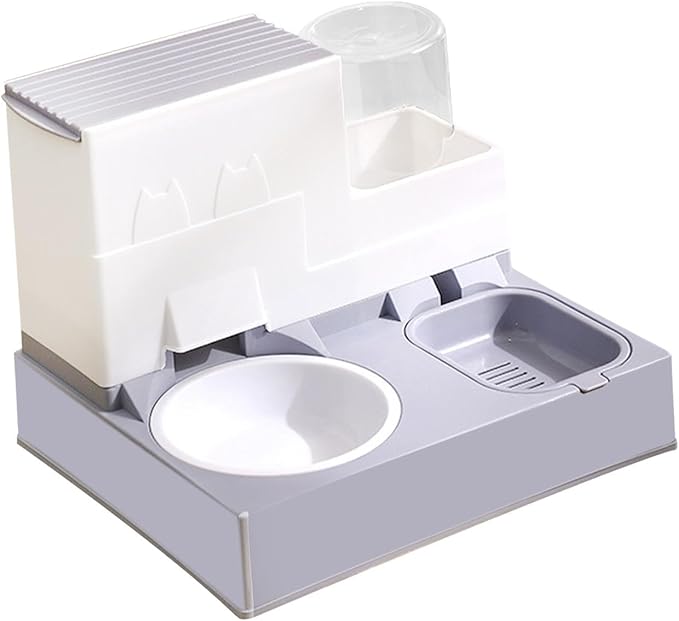 Automatic Cat Feeder, Cat Bowl and Water Feeder, 2 in 1 Pet Food Bowl, Easily Clean for Rabbits Cats Dogs Small Animals Puppy, Gray