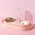 feeders PP+Hips+Stainless Steel Dog Drinking Device Automatic Dog Bowl Cat Bowl Double Bowl Food Bowl Pet Feeder Teddy Drinking Water Cat Water Dispenser Pink