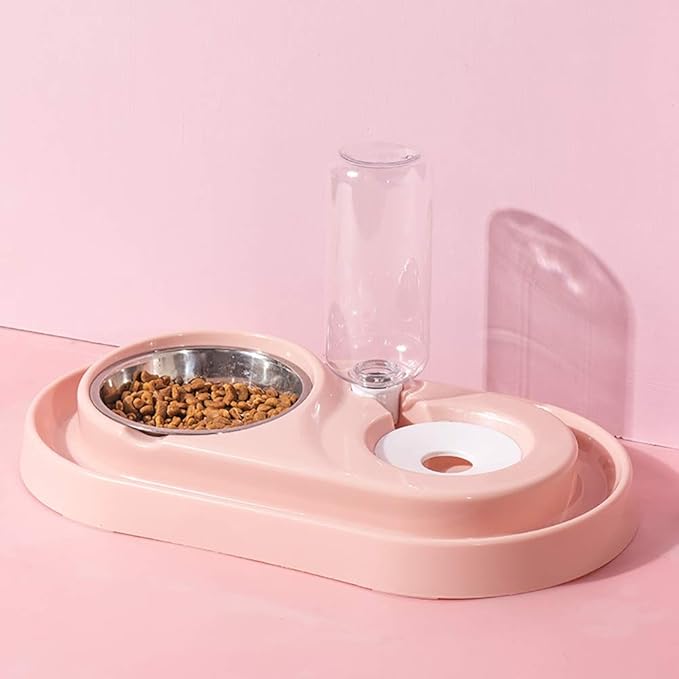 feeders PP+Hips+Stainless Steel Dog Drinking Device Automatic Dog Bowl Cat Bowl Double Bowl Food Bowl Pet Feeder Teddy Drinking Water Cat Water Dispenser Pink