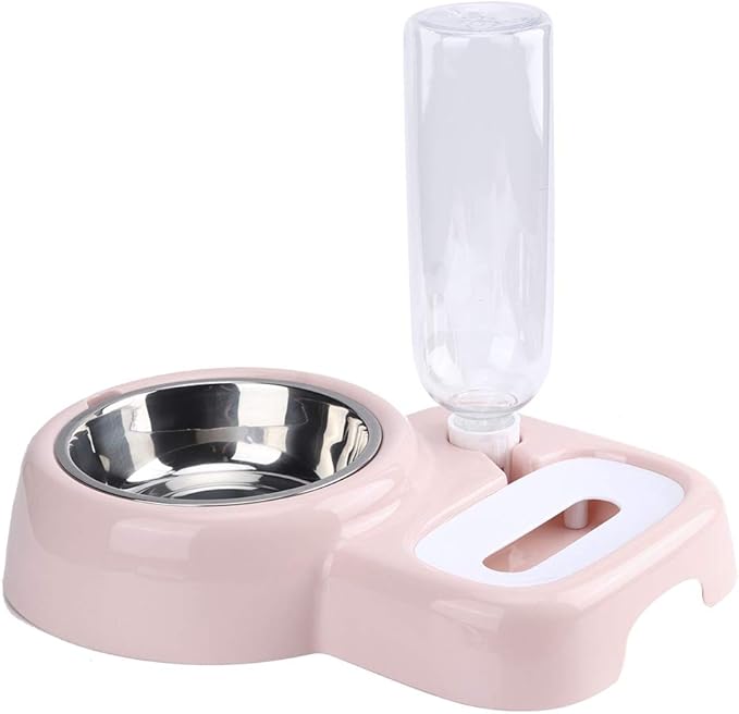 Automatic Pet Feeder & Water Bowl for Dogs Cats | Dual - Function Food & Water | Removable Baffle & Siphon Design | Adjustable Height | Easy Maintain Stainless Steel