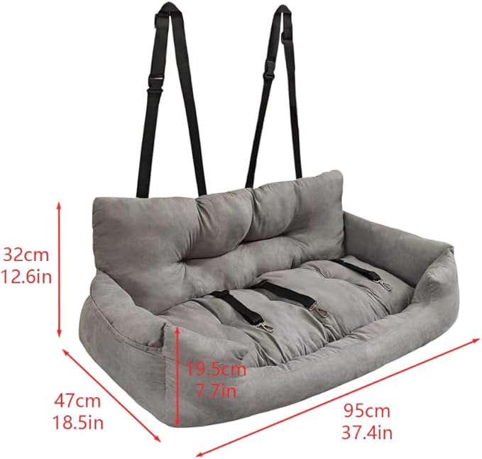 Dog Car Seat, Safe Cozy Travel Bed Carrier with Clip-On Leash, Storage Pockets, Water-Resistant & Machine Washable for Puppies(Light Grey 3 Seat)
