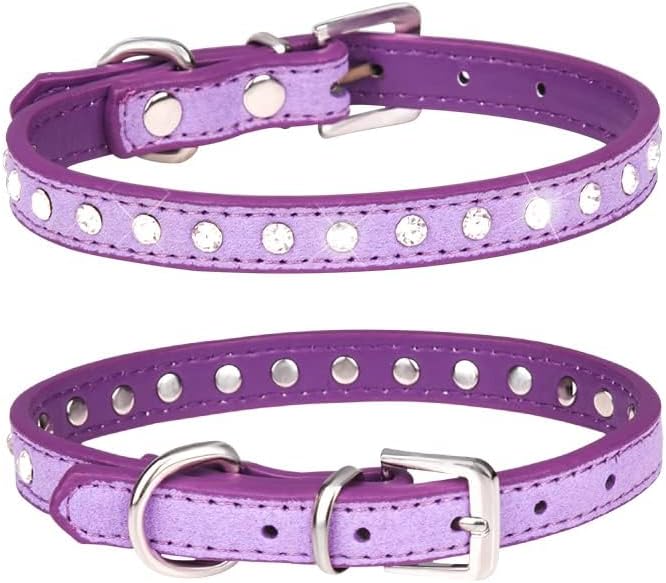 Serijoars Puppy Dog Collar with Crystal Diamond Colorful Bling Girl Puppy Small Dog Cat Collars (XS, Purple)