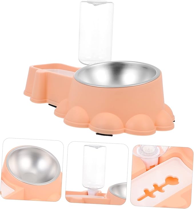 SUPVOX Multifunctional Pet Feeder Bowl Water Dispenser Stainless Steel Automatic Dog Food and Water Container for Home Use for Cats and Dogs Orange