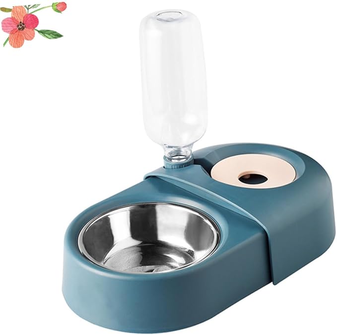 Automatic Dog and Cat Pet Feeder Bowl with Water Dispenser, Blue Non-Spill Food and Water Bowl for Dogs and Cats, Sturdy Pet Feeding Supply for Home Use