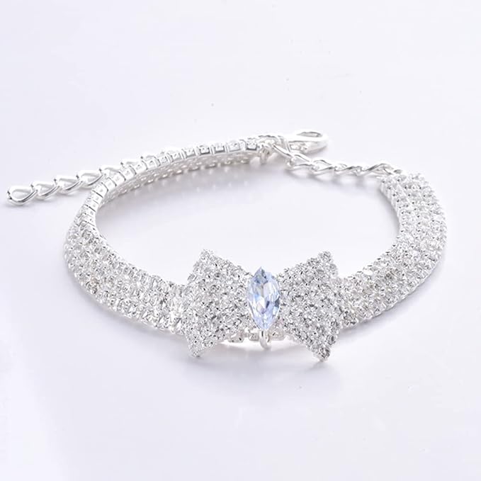 Pet Collar with Diamond Adjustable Crystal Bow Wedding Cat Collar Dog for Small Medium Pet Collar Dress Up Ornament