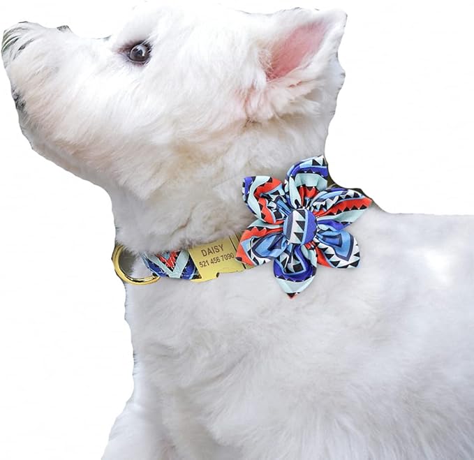 Custom Flower Dog Collar Nylon Floral Printed Pet Dog Collars Personalized Puppy Collar for Small Medium Large Dogs Cat Pitbull 152 Red L