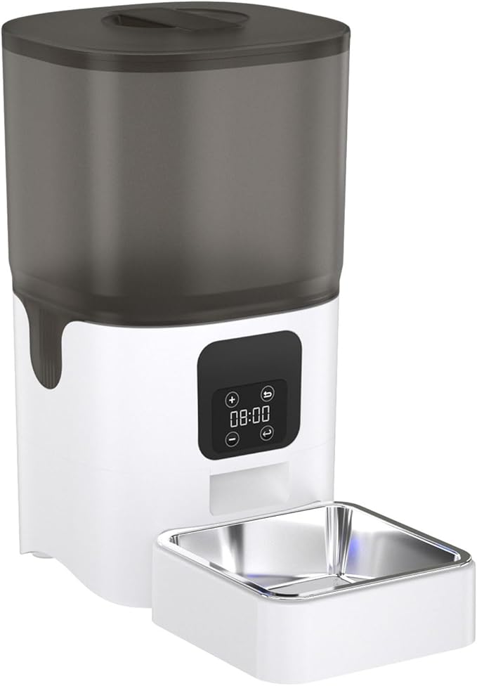 Pet Feeder White Pet Automatic Feeder Smart Cat and Dog Feeder 6l Food Storage Bucket Square Pets Supplies Compatible with Cats and Small Dogs Pets Supplies(Button Type)