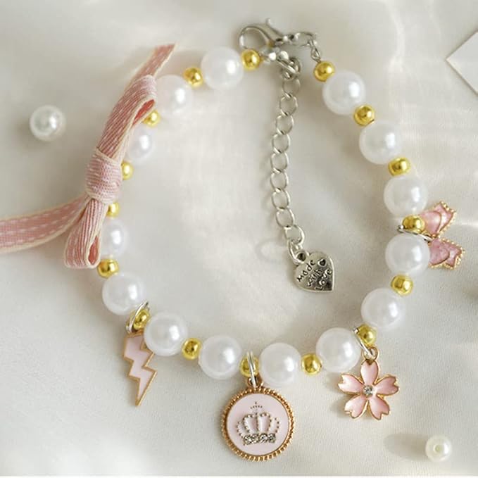 Pet Collar with Pearl Pendant, Dog or cat Pearl Necklace, Fashion Accessory for Cat or Dog, Elegant and Premium Design, Designs (Pink, S 20-25cm(Neck Girth))