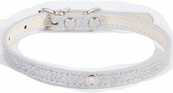 Lakke Bling Sequin Puppy Dog Collar Cat Necklaces Supplies Solid Nylon Durable Walking Running Necklaces Silver M