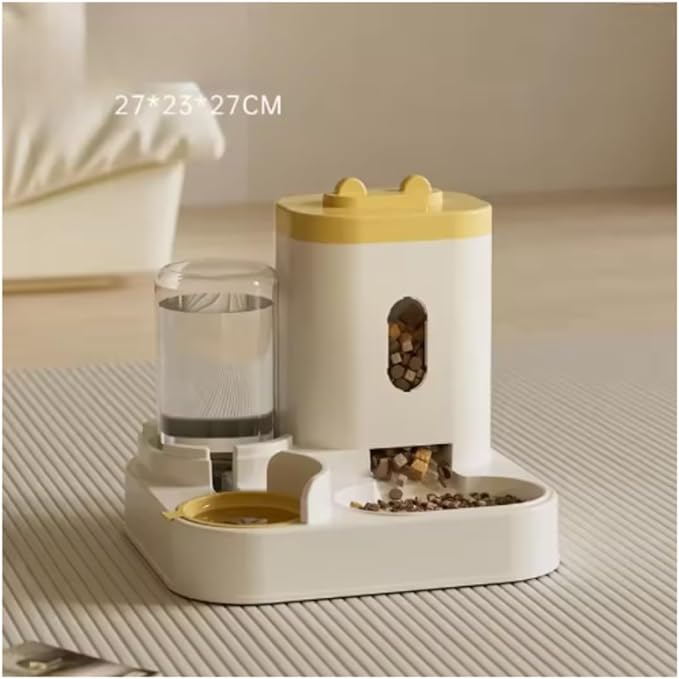 Automatic Feeder Dog Cat Food Bowl with Water Fountain Large Capacity Pet Food Storage Dispenser Container Puppy Pet Accessories (Yellow)