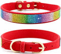 Rhinestone Dog Collar, Cute Dazzling Sparkling Soft Suede Leather Dog Cat Rhinestone Collar Crystal Diamond Pet Dog Puppy Collar (S, Red-3)