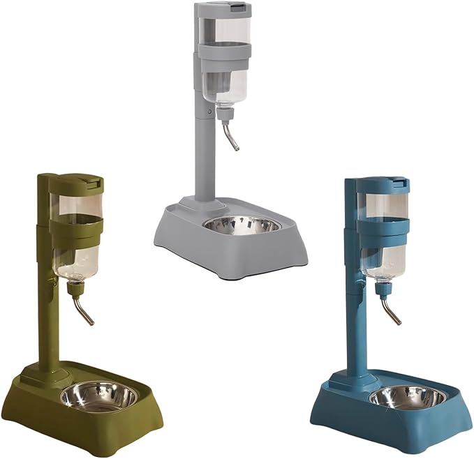 Gray Automatic Pet Drinking Fountain and Feeder Bowl with Height Adjustable for Dogs and Cats Adjustable Pet Bowl