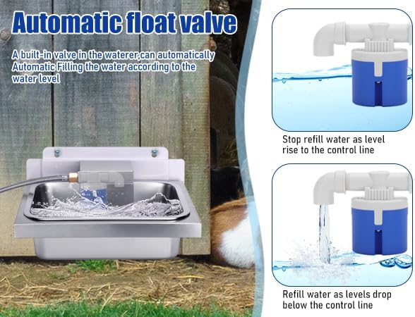 3 Gal Automatic Dog Water Bowl Dispenser for Dogs Metal Auto Pet Waterer Bowl Wall Mounted Self Refilling Water Trough with Float Valves Pet Waterer for Livestock Dogs Cat Horse