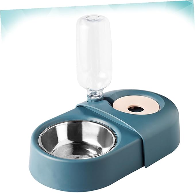 SUPVOX Automatic Pet Feeder and Water Bowl for Dogs and Cats, Anti-Spill Design with Food and Water Compartments, Blue Plastic Pet Supply for Home Use