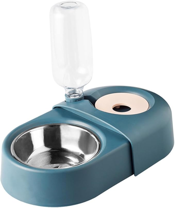Automatic Dog and Cat Feeder Bowl with Water Dispenser Blue Plastic Pet Feeding Basin for Small to Medium Pets for Home Use