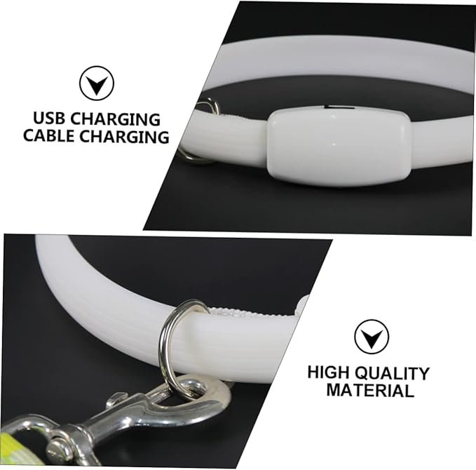 Luminous Necklace Led Lighted Collars Pet Seen Small Rechargeable Dog Ultralight Pet Grooming Dogs Collar Colorful Waterproof Neck for Tag Name Lights Abs White
