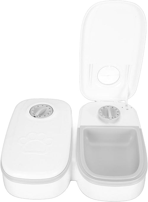 2 Meal Automatic Pet Feeder, Large Capacity Smart Timed Dry Or Semi Moist Pet Food Feeder for Dog Cat, Holds 12.4oz Per Bowl, Includes Ice Pack (Gray)