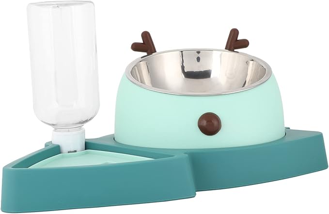 Generic Pet Food Feeder Automatic Water Dispensers Set Detachable Stainless Steel Bowl Small Medium Pets Easy Clean Safe Material (Agate Green)
