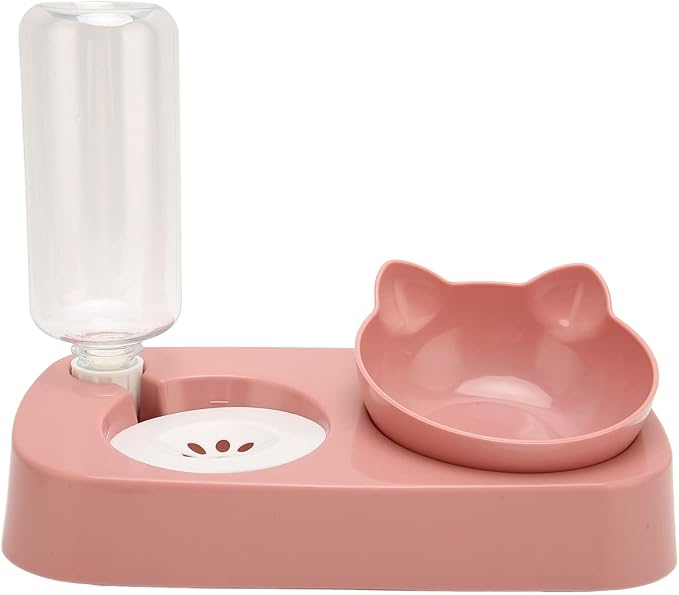 Fydun Pet Water Food Bowls Raised Detachable Automatic Water Feeder Food Dish Set for Small Medium Cat Dog Pink for Families (Pink)