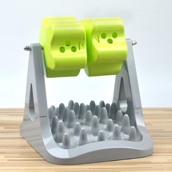 balacoo 1piece Automatic Dog Food Dispenser Rotating Design Choke Pet Feeder Bowl for Puppies Easy to Clean Space-Saving Grey and Green for Active Dogs