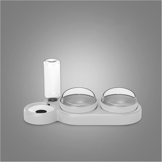 Pet Cat Bowl Automatic Dog Food with Water Fountain Double Drinking Raised Stand Dish Bowls for Cats(Gray)