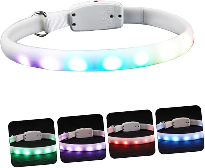 LED Pet Dog Collar USB Rechargeable Luminous Glowing Collar Waterproof White Pet Collar for Safe Evening Use