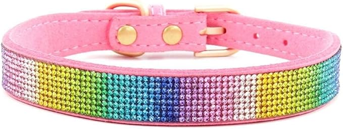 Haoyueer Rhinestone Dog Collar,Cute Dazzling Sparkling Soft Suede Leather Dog Cat Rhinestone Collar Crystal Diamond Pet Dog Puppy Collar (M,Pink-3),one size
