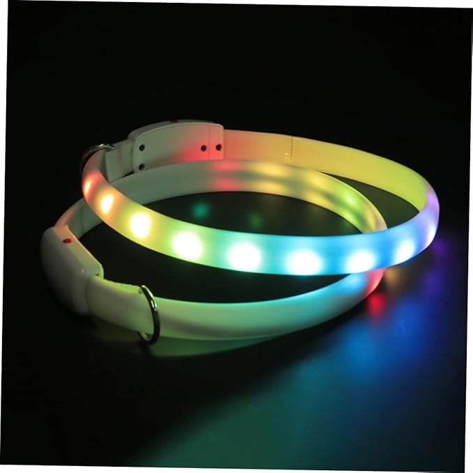 Kisangel USB Rechargeable LED Dog Collar Waterproof Flashing Pet Collar White Night Luminous for Safe Walking
