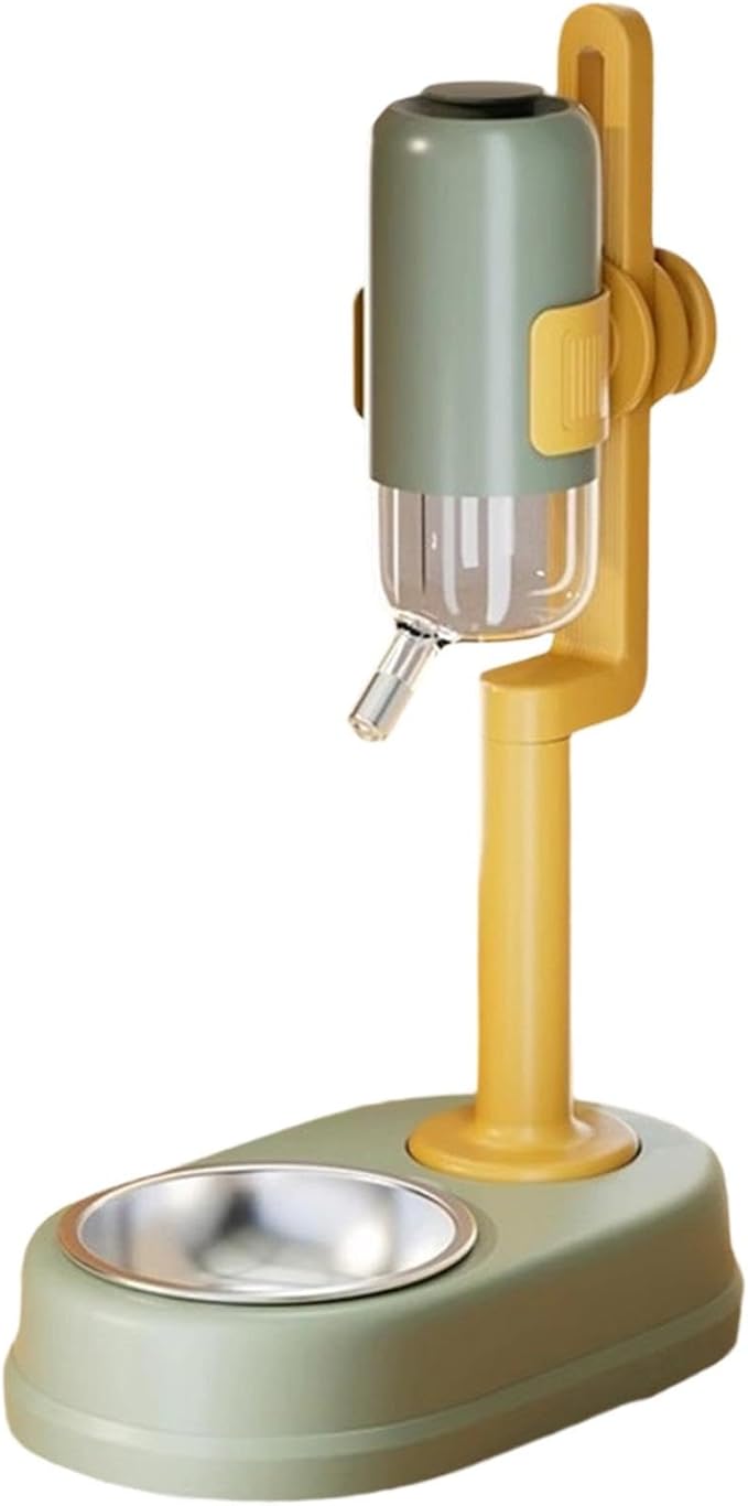 Pet Standing Water Dispenser Feeder Bowl, Dog Automatic Food Dispenser with Water Bottle Combined Bowl, Double Layer Pet Drinking Water Feeder for Both Cats and Dogs (Green)