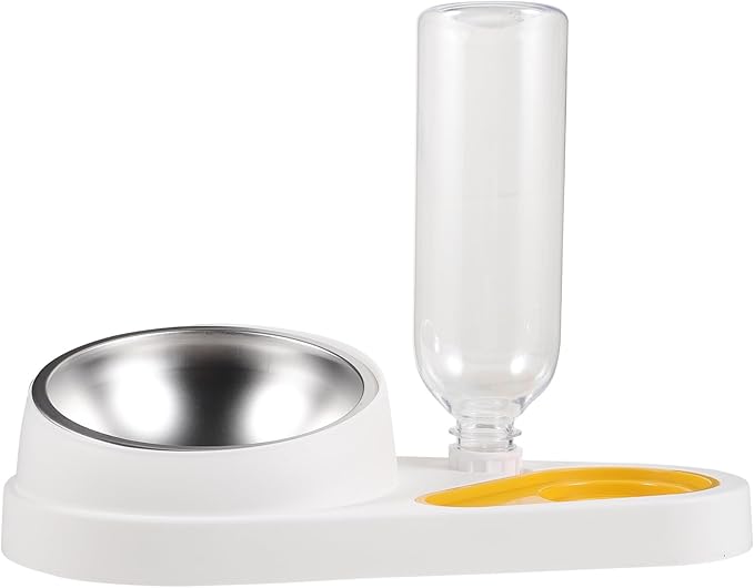 TOYANDONA Automatic Pet Feeder and Water Dispenser Bowl, 2-in-1 Food and Water Feeder for Dogs and Cats, White Spill-Proof Pet Feeding Station for Small Animals and Puppies