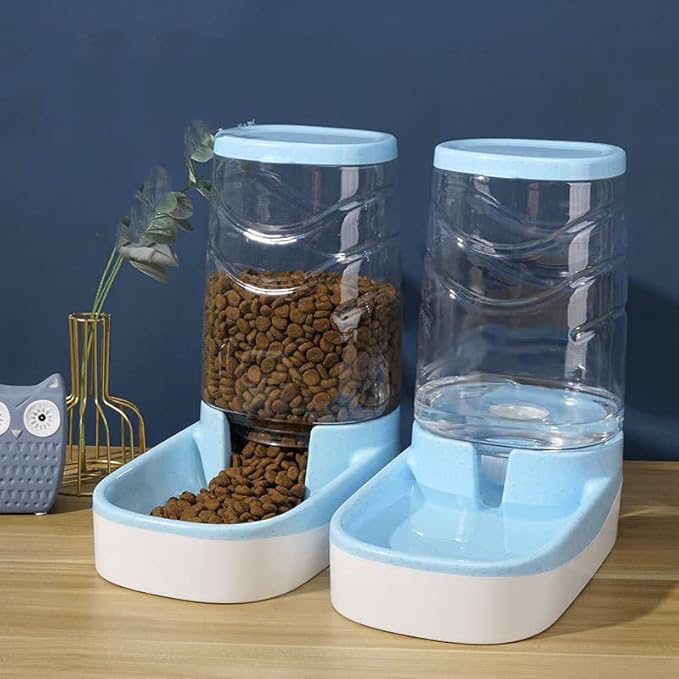 Automatic Cat Feeder Gravity Dog Feeder 1 Gallon Pet Feeder, Self-Dispensing Pet Feeder Bowl for Small and Medium Sized Pets Large Capacity (Blue)