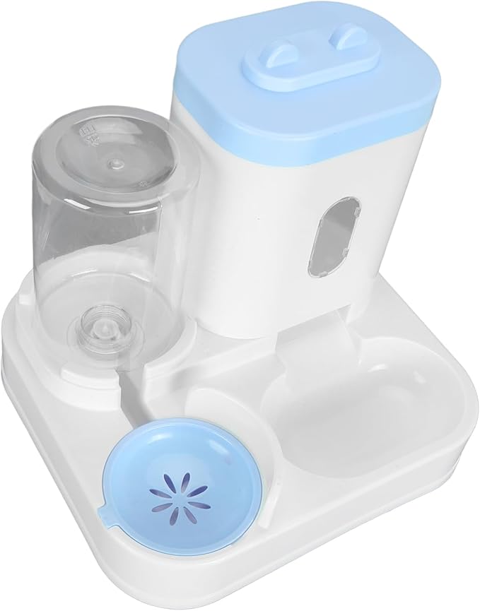 Automatic Pet Food Water Dispenser Large Capacity 2 in 1 Cat Feeder Waterer for Dogs and Puppies (Blue)