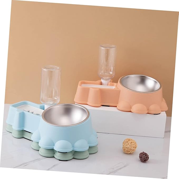 BESPORTBLE 1set Multi-Function Pet Bowl Automatic Water Dispenser Feeding Bowl for Cats and Dogs Stainless Steel Easy for Home and Pet Stores