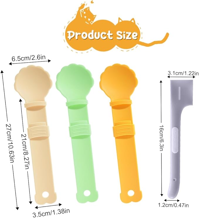 Zayookey 4Pcs Cat Strip Feeders Set,Cat Wet Treat Spoon Squeeze,Spatula Pet Can Opener,Multifunctional Flower Shape Cat Food Dispenser Sliding Happy Spoon for Cats