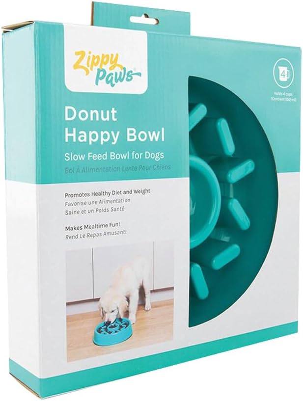 ZippyPaws - Happy Bowl - Slow Feeder Dog Bowl - Up to 10x Slower Eating - Dishwasher Safe, Non Slip - Donut