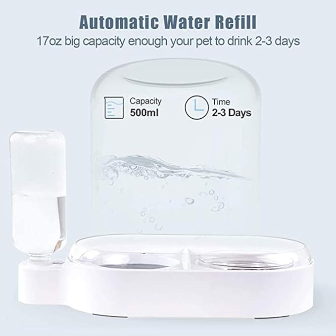 Double Dog Cat Bowls,Pets Water and Food Bowl Set,Pet Automatic Water Dispenser,Detachable Dog Glass Feeder Bowl No-Spill Pet Food Water Bowls Bottle for Small Or Medium Size Dogs Cats