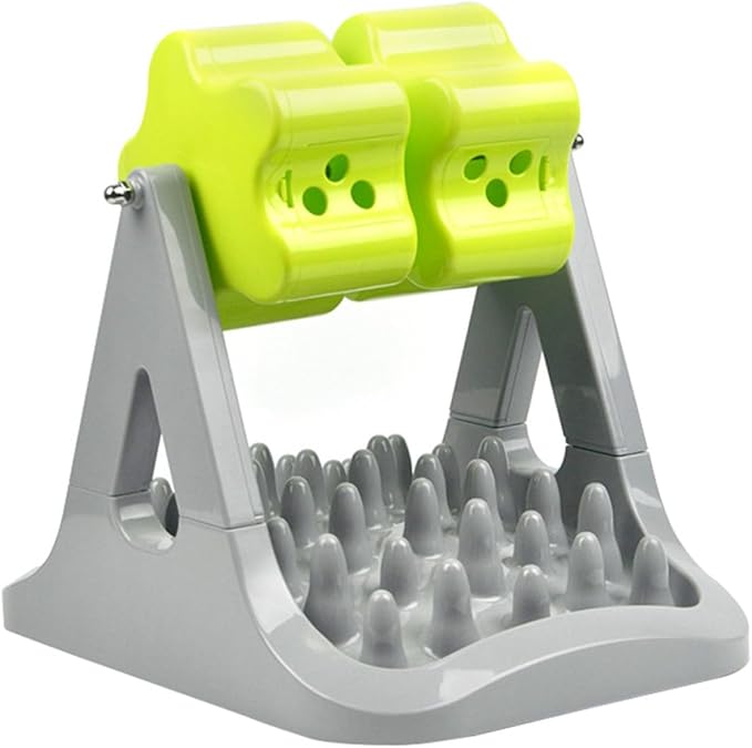 Automatic Rotating Dog Feeding Bowl with Anti-Choking Slow Feeder Function, Plastic Pet Food Dispenser for Training and Interactive Play, Gray and Green, Suitable for Puppies
