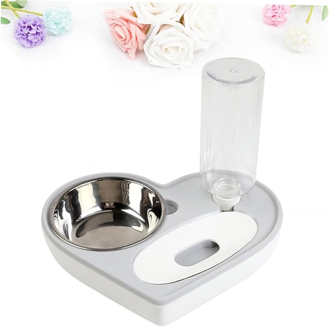 Heart Shape Automatic Dog Water Bowl Dispenser Refillable Pet Water Feeder Stainless Steel Grey
