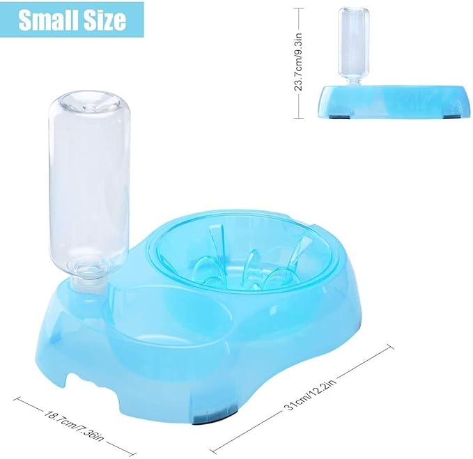 2 in 1 Pet Feeder Water Automatic Dispenser with Bottle, Dog Bowl Slow feeder, Dog Drinking Fountain Water Bowl for Dog Cat Puppy Kitty, Pet Food and Water Bowl set Pet water dispenser (Blue)