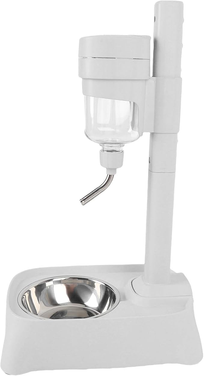 Dog Water Dispenser, Height Adjustable Stainless Steel Bowl Automatic Feeding for Cats and Dogs, 500ml Pet Standing Water Dispenser (Elegant Gray)